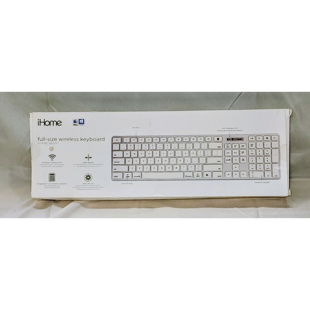 🔥Vintage iHome IMAC Full Size Wireless Keyboard With 2.4G Nano‎ Receiver 🔥